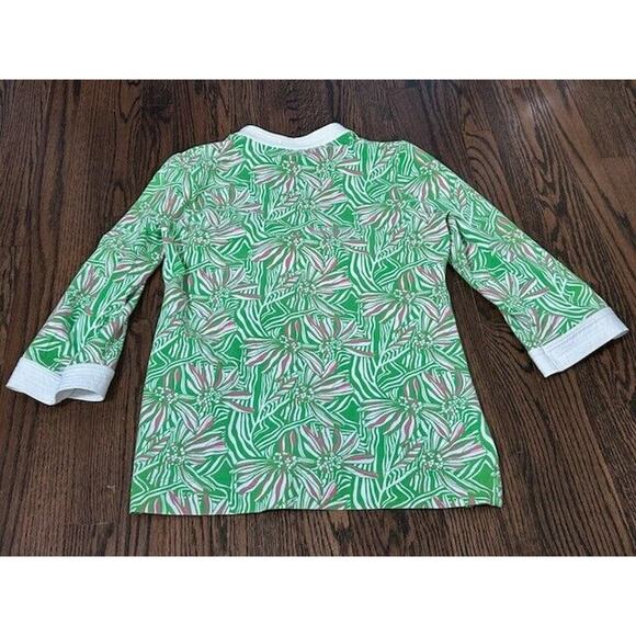 LILLY PULITZER Daisy Darling Stretch Tunic Top Elbow Sleeve Green Pink Size M - Picture 9 of 9